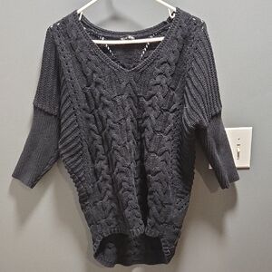 Express Charcoal V-Neck Cable Knit Sweater
